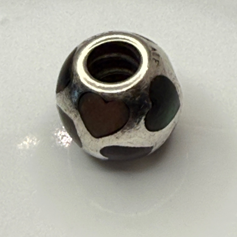 Retired Pandora Black Mother-of-Pearl Hearts Charm 790292MOP ALE S925